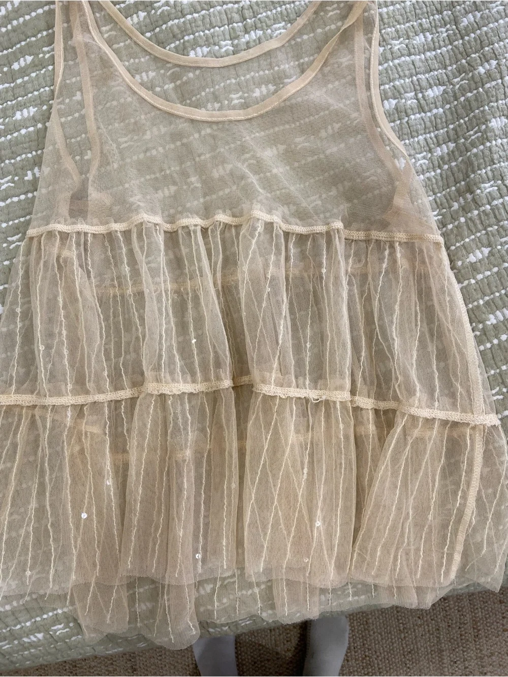Sheer Tiered Ruffle Tank Top - Cream - Picture 2 of 2